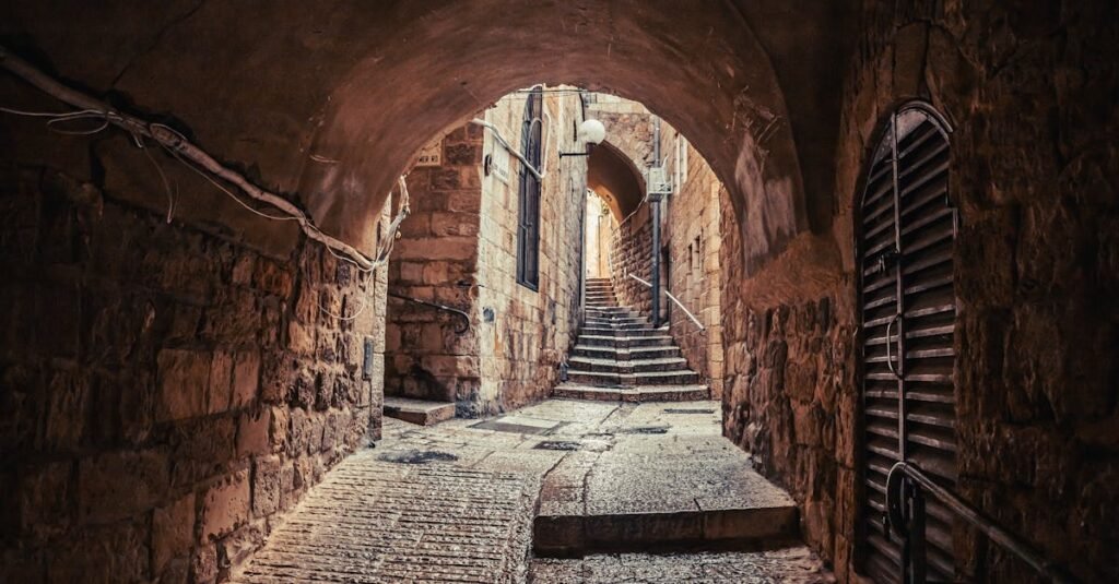 Finding the Ancient Path Finding the Ancient Path,A narrow, stone paved street in Jerusalem, Israel.